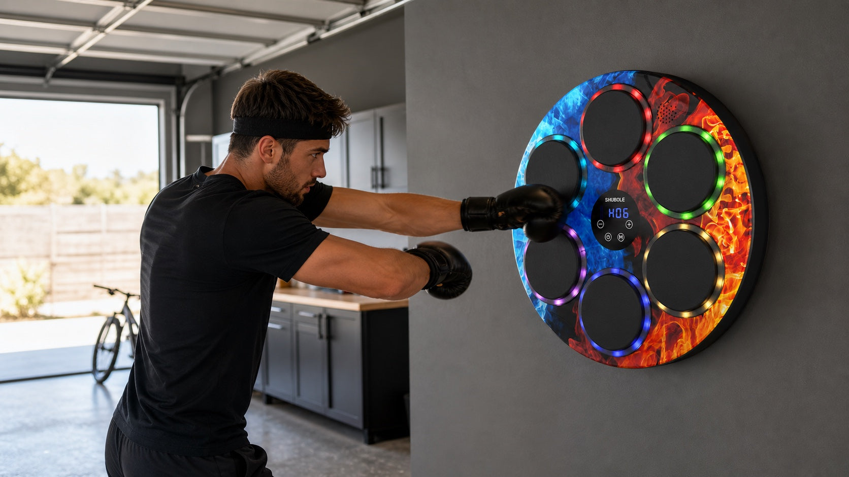 SHUBOLE Music Boxing Trainer in a home garage